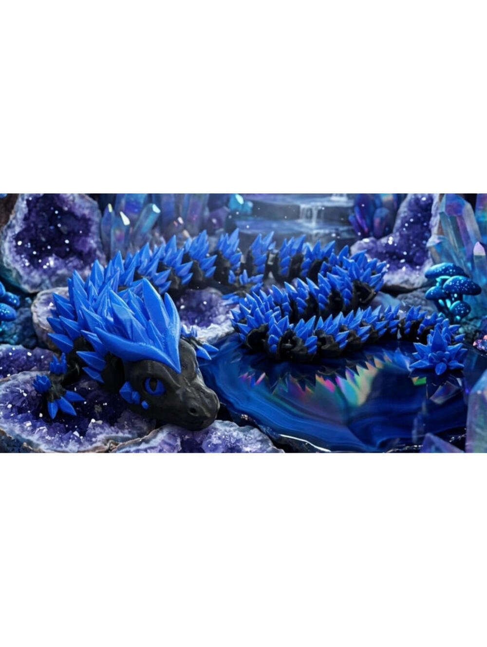 3D Printed Crystal Dragon -PLA- Black and Blue - 2 Ft Long - Articulated dragon